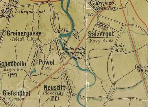 Mapa Olomouce: Neustift = Nové Sady